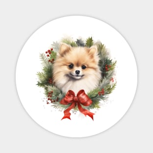 Christmas Pomeranian Dog Wreath Magnet